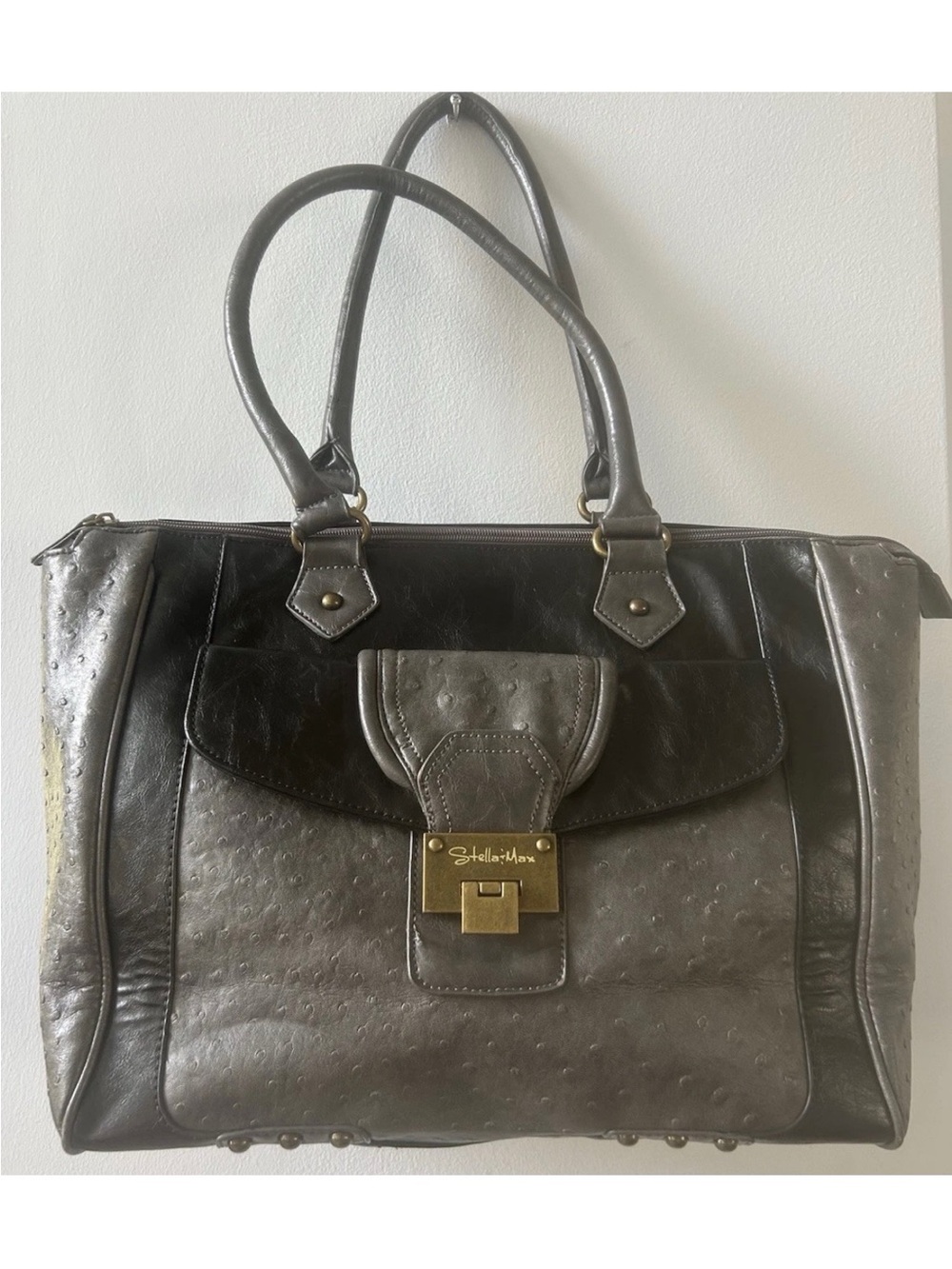 Stella+Max Black Gray Satchel Top Handle Bag Zip Closure Gold Hardware Paisley
